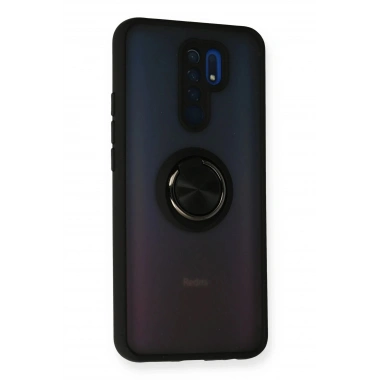 Mey İthalat®   Redmi 9 Kılıf Montreal Yüzüklü Silikon Kapak - Siyah