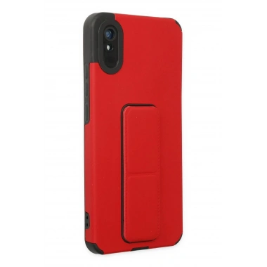 Mey İthalat® Redmi 9A Kılıf Mega Standlı Silikon - Kırmızı