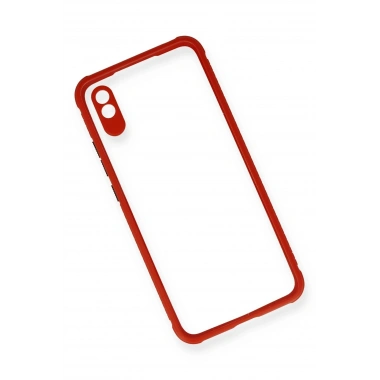Mey İthalat® Redmi 9A Kılıf Miami Şeffaf Silikon - Kırmızı
