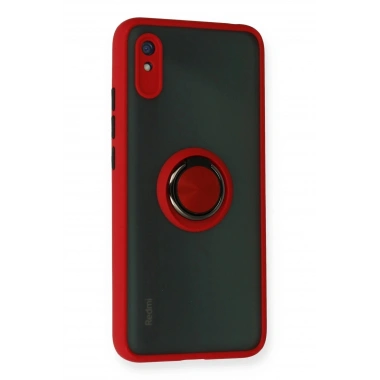 Mey İthalat®   Redmi 9A Kılıf Montreal Yüzüklü Silikon Kapak - Kırmızı