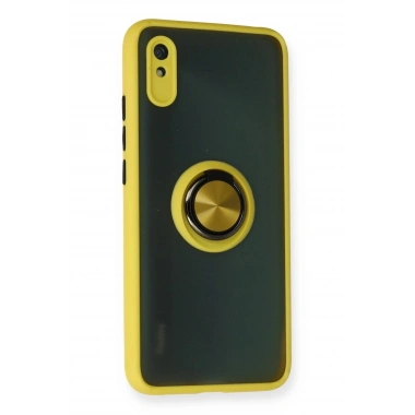Mey İthalat®   Redmi 9A Kılıf Montreal Yüzüklü Silikon Kapak - Sarı