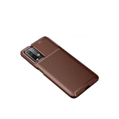 Mey İthalat®   Redmi 9T Kılıf Auto Focus Karbon Kapak - Kahverengi