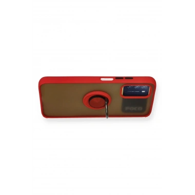 Mey İthalat®   Redmi 9T Kılıf Montreal Yüzüklü Silikon Kapak - Kırmızı