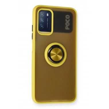 Mey İthalat®   Redmi 9T Kılıf Montreal Yüzüklü Silikon Kapak - Sarı