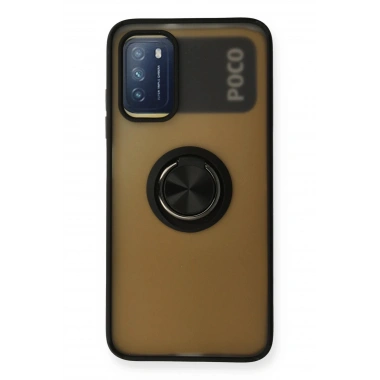 Mey İthalat®   Redmi 9T Kılıf Montreal Yüzüklü Silikon Kapak - Siyah