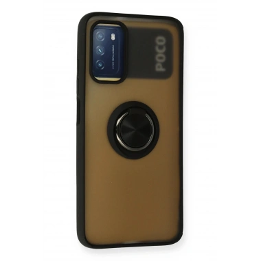 Mey İthalat®   Redmi 9T Kılıf Montreal Yüzüklü Silikon Kapak - Siyah