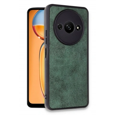 Mey İthalat®   Redmi A3 4G Kılıf Aras Deri Kapak - Koyu Yeşil