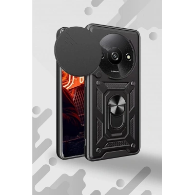 Mey İthalat®   Redmi A3 4G Kılıf Pars Lens Yüzüklü Silikon - Kırmızı