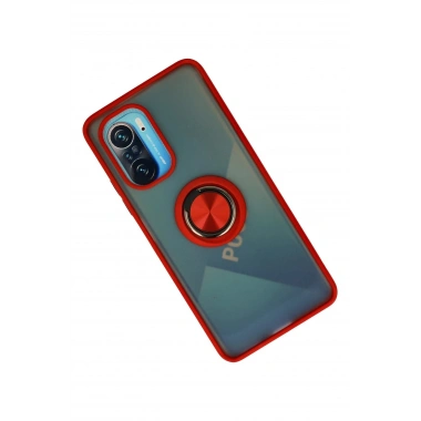 Mey İthalat®   Redmi K40 Kılıf Montreal Yüzüklü Silikon Kapak - Kırmızı