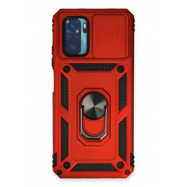 Mey İthalat®   Redmi Note 10 Kılıf Pars Lens Yüzüklü Silikon - Kırmızı