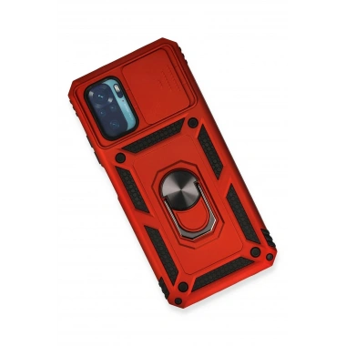 Mey İthalat®   Redmi Note 10 Kılıf Pars Lens Yüzüklü Silikon - Kırmızı