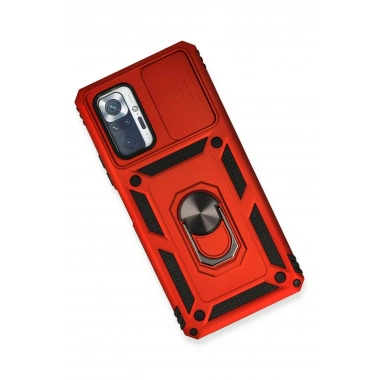 Mey İthalat®   Redmi Note 10 Pro Kılıf Pars Lens Yüzüklü Silikon - Kırmızı