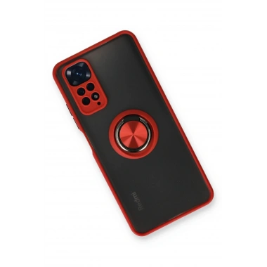 Mey İthalat®   Redmi Note 11 Kılıf Montreal Yüzüklü Silikon Kapak - Kırmızı