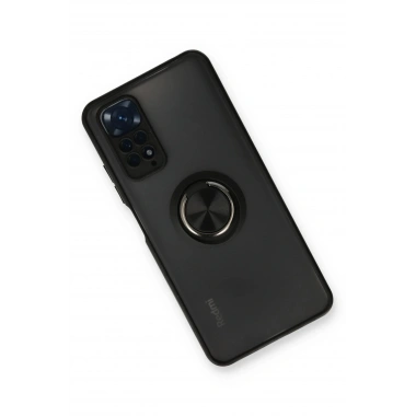 Mey İthalat®   Redmi Note 11 Kılıf Montreal Yüzüklü Silikon Kapak - Siyah
