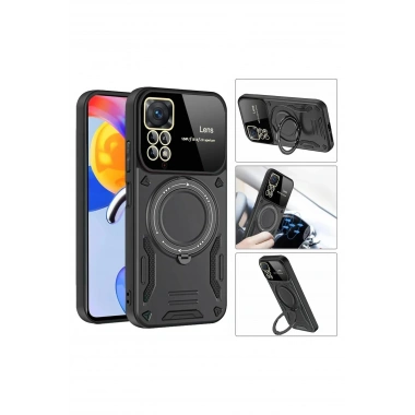 Mey İthalat®   Redmi Note 11 Pro Kılıf Joy Lens Standlı Kapak - Kırmızı