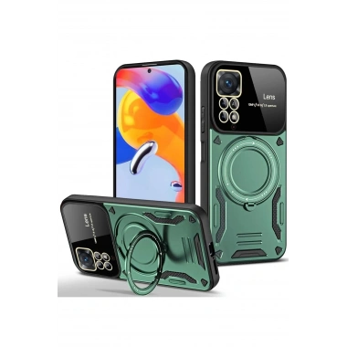 Mey İthalat®   Redmi Note 11 Pro Kılıf Joy Lens Standlı Kapak - Koyu Yeşil
