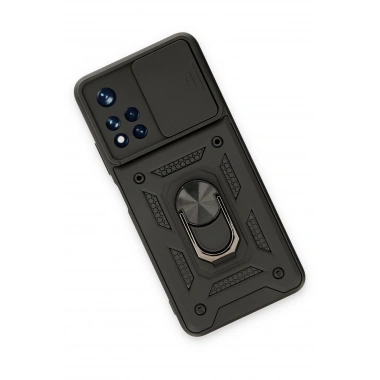 Mey İthalat®   Redmi Note 11T Kılıf Pars Lens Yüzüklü Silikon - Siyah