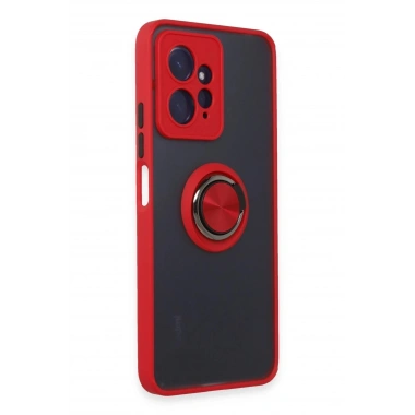 Mey İthalat®   Redmi Note 12 4G Kılıf Montreal Yüzüklü Silikon Kapak - Kırmızı