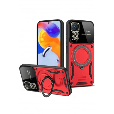 Mey İthalat®   Redmi Note 12 Pro 4G Kılıf Joy Lens Standlı Kapak - Kırmızı