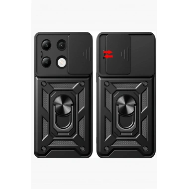 Mey İthalat®   Redmi Note 13 4G Kılıf Pars Lens Yüzüklü Silikon - Siyah