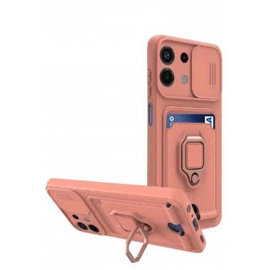 Mey İthalat®   Redmi Note 13 4G Kılıf Zuma Kartvizitli Yüzüklü Silikon - Pembe