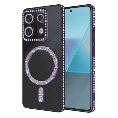 Mey İthalat®   Redmi Note 13 Pro 4G Joke Simli Magneticsafe Kılıf - Derin Mor