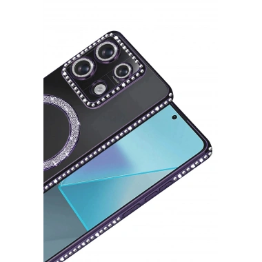 Mey İthalat®   Redmi Note 13 Pro 4G Joke Simli Magneticsafe Kılıf - Derin Mor