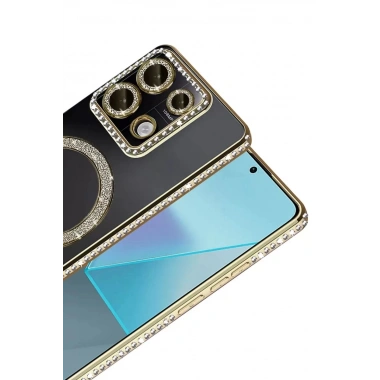 Mey İthalat®   Redmi Note 13 Pro 4G Joke Simli Magneticsafe Kılıf - Gold