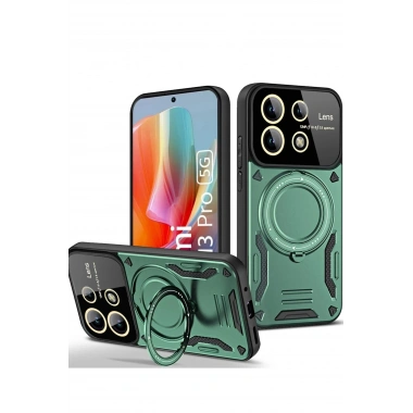 Mey İthalat®   Redmi Note 13 Pro 4G Kılıf Joy Lens Standlı Kapak - Koyu Yeşil