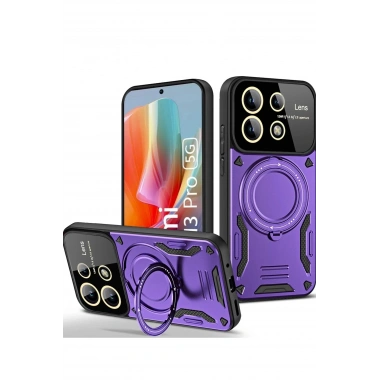 Mey İthalat®   Redmi Note 13 Pro 4G Kılıf Joy Lens Standlı Kapak - Mor