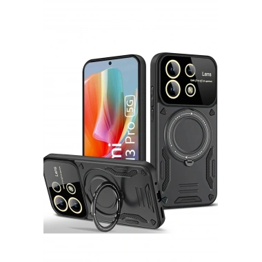 Mey İthalat®   Redmi Note 13 Pro 4G Kılıf Joy Lens Standlı Kapak - Siyah