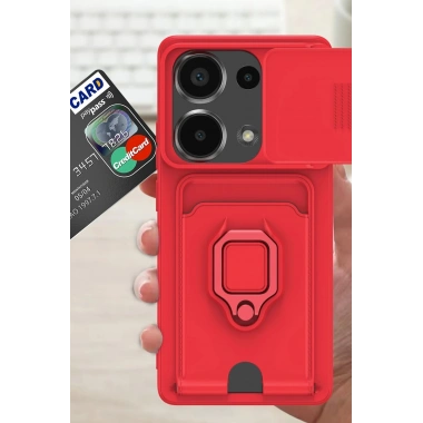 Mey İthalat®   Redmi Note 13 Pro 4G Kılıf Zuma Kartvizitli Yüzüklü Silikon - Siyah