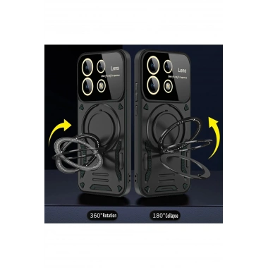 Mey İthalat®   Redmi Note 13 Pro 5G Kılıf Joy Lens Standlı Kapak - Siyah