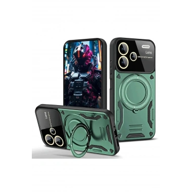 Mey İthalat®   Redmi Note 13 Pro Plus Joy Lens Standlı Kapak - Koyu Yeşil