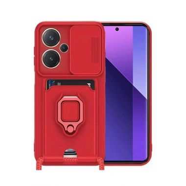 Mey İthalat®   Redmi Note 13 Pro Plus Kılıf Zuma Kartvizitli Yüzüklü Silikon - Kırmızı