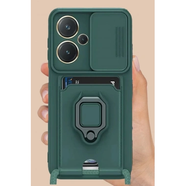 Mey İthalat®   Redmi Note 13 Pro Plus Kılıf Zuma Kartvizitli Yüzüklü Silikon - Kırmızı