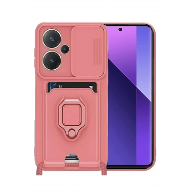 Mey İthalat®   Redmi Note 13 Pro Plus Kılıf Zuma Kartvizitli Yüzüklü Silikon - Pembe
