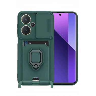 Mey İthalat®   Redmi Note 13 Pro Plus Kılıf Zuma Kartvizitli Yüzüklü Silikon - Yeşil