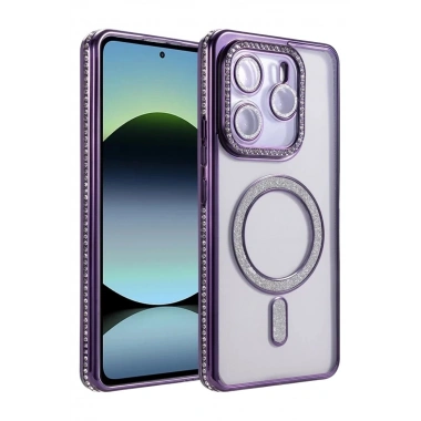 Mey İthalat®   Redmi Note 14 4G Joke Simli Magneticsafe Kılıf - Derin Mor