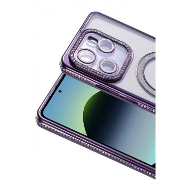 Mey İthalat®   Redmi Note 14 4G Joke Simli Magneticsafe Kılıf - Derin Mor