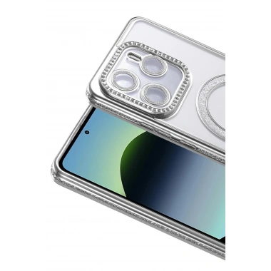 Mey İthalat®   Redmi Note 14 4G Joke Simli Magneticsafe Kılıf - Gümüş
