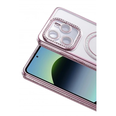 Mey İthalat®   Redmi Note 14 4G Joke Simli Magneticsafe Kılıf - Pembe