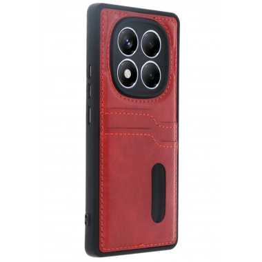 Mey İthalat® Redmi Note 14 Pro 4G Kılıf Sara Kartvizitli Deri Kılıf - Kırmızı