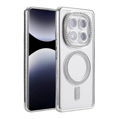 Mey İthalat®   Redmi Note 14 Pro 5G Joke Simli Magneticsafe Kılıf - Gümüş