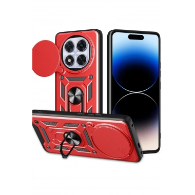 Mey İthalat®   Redmi Note 14 Pro Plus Kılıf Pars Lens Yüzüklü Silikon - Kırmızı