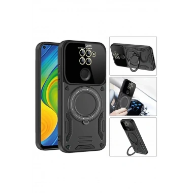 Mey İthalat®   Redmi Note 9 Joy Lens Standlı Kapak - Siyah