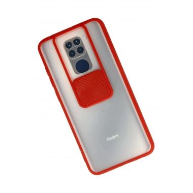 Mey İthalat®   Redmi Note 9 Kılıf Palm Buzlu Kamera Sürgülü Silikon - Kırmızı