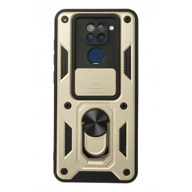 Mey İthalat®   Redmi Note 9 Kılıf Pars Lens Yüzüklü Silikon - Gold