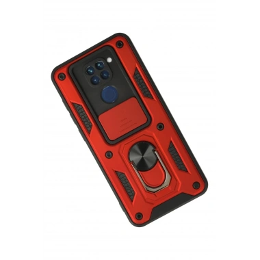 Mey İthalat®   Redmi Note 9 Kılıf Pars Lens Yüzüklü Silikon - Kırmızı