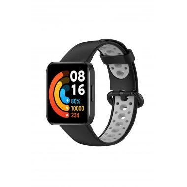 Mey İthalat® Redmi Watch 2 Spor Delikli Kordon - Siyah-Gri